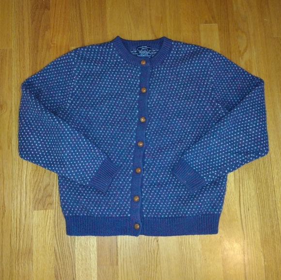 Vintage Woolrich Chunky Sweater Women's Size Large Wool Purple Hearts Preppy - Picture 2 of 7